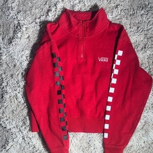 Vans Red Quarter-Zip with Checkered Sleeves